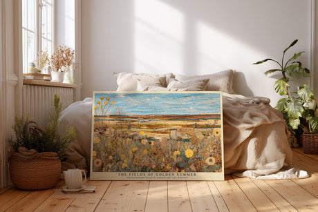 Paul Sinus Wandbild The Fields of Golden Summer impressionistisches Landschaftsmotiv mit Sommerblumen und weitem Horizont
