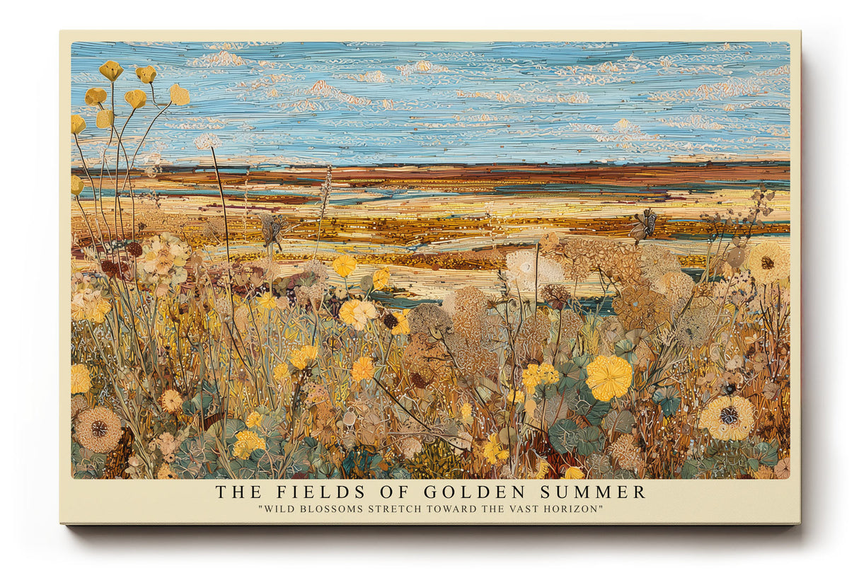 Paul Sinus Wandbild The Fields of Golden Summer impressionistisches Landschaftsmotiv mit Sommerblumen und weitem Horizont