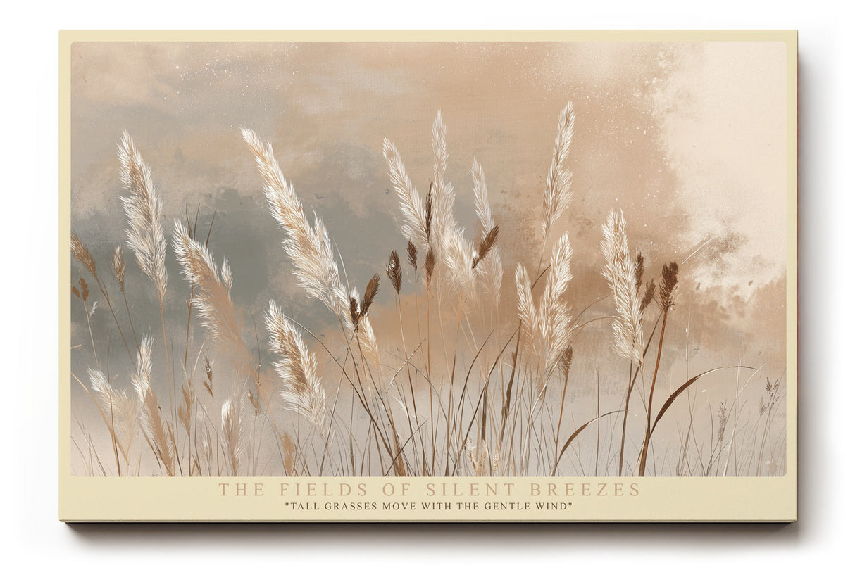 Paul Sinus Wandbild The Fields of Silent Breezes – Zarte Landschaft mit hohen Gräsern im Wind, sanfte Naturstimmung in warmen Erdtönen und Beige