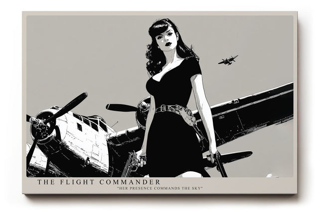 Paul Sinus Wandbild The Flight Commander stilvolles Retro Motiv mit Pilotin und Flugzeug in Schwarzweiß für moderne Räume mit Vintage Flair
