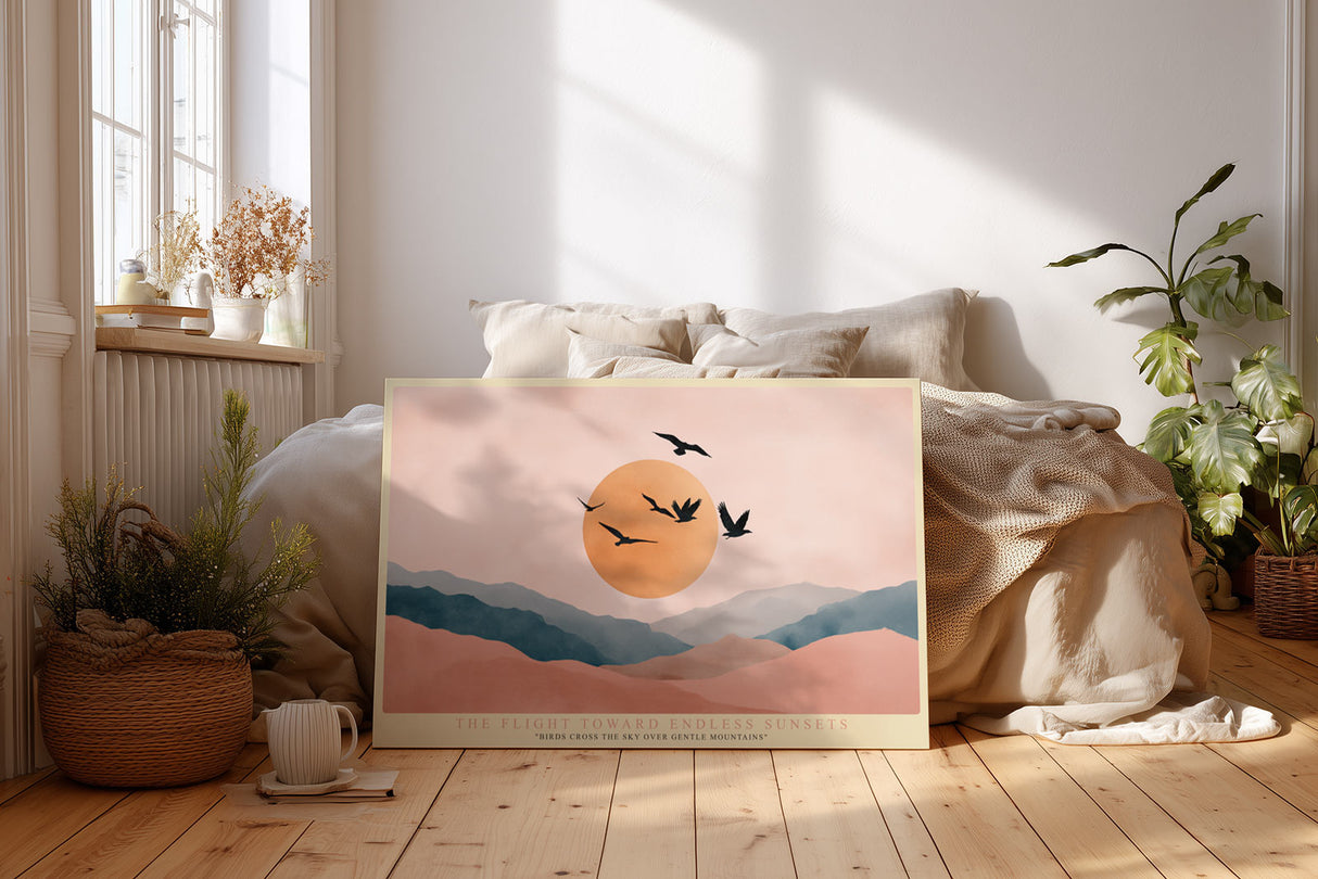 Paul Sinus Wandbild The Flight Toward Endless Sunsets Birds in Golden Sky