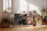 Paul Sinus Wandbild The Floral Panther – schwarzer Panther inmitten von Blüten symbolisiert Kraft, Anmut und die stille Verbindung von Wildheit und Schönheit