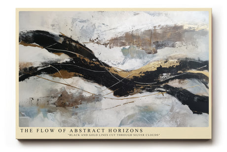 Paul Sinus Wandbild The Flow of Abstract Horizons Black and Gold Lines Through Silver Clouds