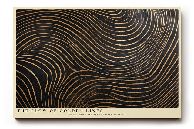 Paul Sinus Wandbild The Flow of Golden Lines abstraktes Linienmotiv in Schwarz und Gold mit fließender Bewegung