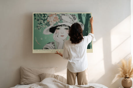 Paul Sinus Wandbild The Flowered Hat of Dreams nostalgisches Porträt einer Frau mit floralem Hut in sanften Pastelltönen