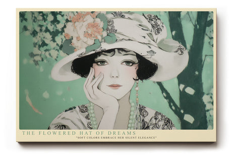 Paul Sinus Wandbild The Flowered Hat of Dreams nostalgisches Porträt einer Frau mit floralem Hut in sanften Pastelltönen