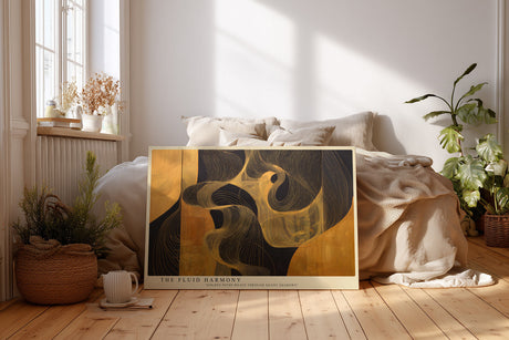 Paul Sinus Wandbild The Fluid Harmony – Abstrakte Linienkomposition in Gold und Schwarz, Symbol für Bewegung, Energie und Ausgeglichenheit