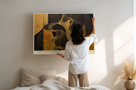 Paul Sinus Wandbild The Fluid Harmony – Abstrakte Linienkomposition in Gold und Schwarz, Symbol für Bewegung, Energie und Ausgeglichenheit