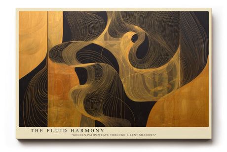 Paul Sinus Wandbild The Fluid Harmony – Abstrakte Linienkomposition in Gold und Schwarz, Symbol für Bewegung, Energie und Ausgeglichenheit