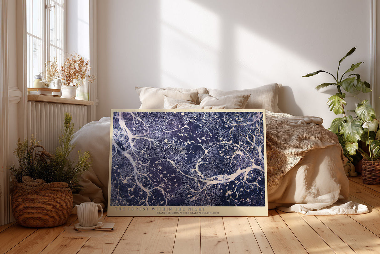 Paul Sinus Wandbild The Forest Within the Night Abstract Nature Roots and Stars in Blue Harmony