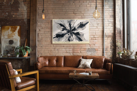 Paul Sinus Wandbild The Fractured Bloom – Abstrakte Blütenexplosion in Schwarz-Weiß, modernes Kunstwerk mit dynamischer Energie und Ausdruckskraft