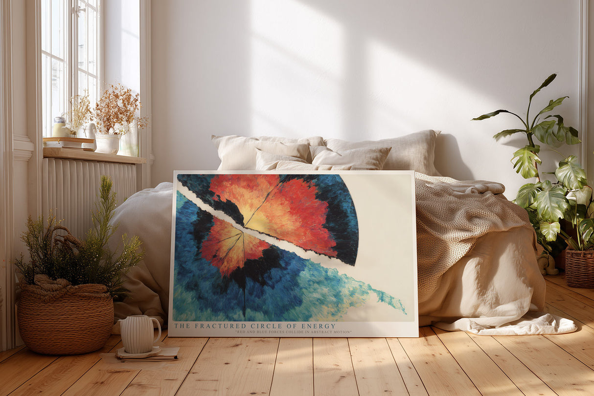 Paul Sinus Wandbild The Fractured Circle of Energy – Abstraktes Farbspiel aus Blau- und Rottönen in dynamischer Kreisform, modernes Energiekunstwerk
