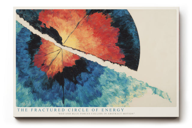 Paul Sinus Wandbild The Fractured Circle of Energy – Abstraktes Farbspiel aus Blau- und Rottönen in dynamischer Kreisform, modernes Energiekunstwerk