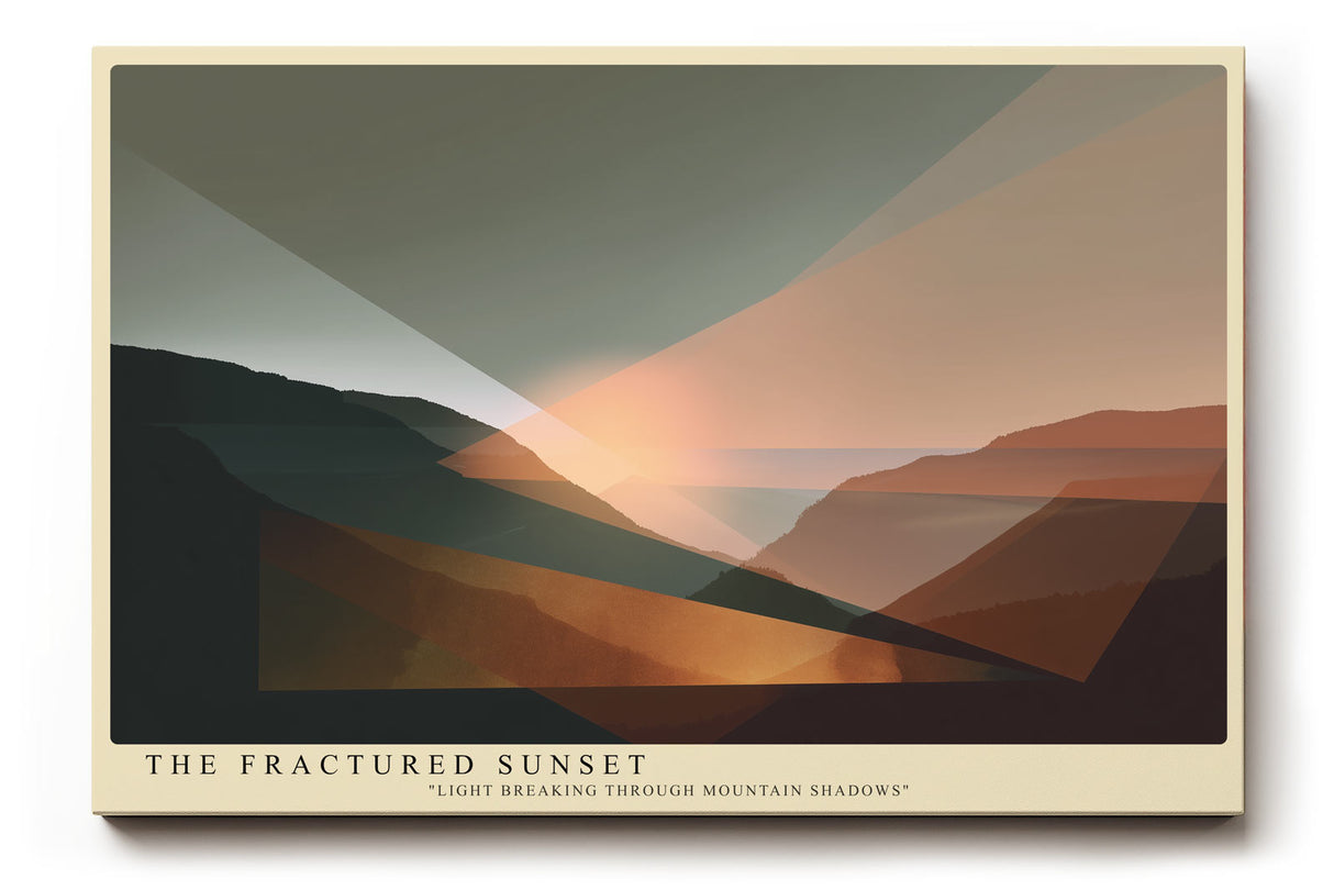 Paul Sinus Wandbild The Fractured Sunset – Abstrakte Interpretation eines Sonnenuntergangs in geometrischer Formensprache – Modernes Wandbild mit intensiver Lichtwirkung.
