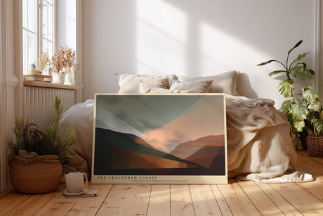 Paul Sinus Wandbild The Fractured Sunset – Abstrakte Interpretation eines Sonnenuntergangs in geometrischer Formensprache – Modernes Wandbild mit intensiver Lichtwirkung.