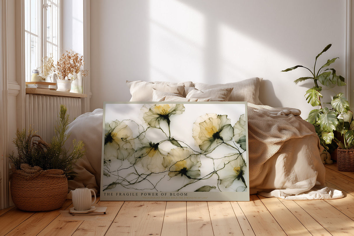 Paul Sinus Wandbild The Fragile Power of Bloom – zarte transparente Blüten in feinen Linien symbolisieren die Zerbrechlichkeit und Kraft des Lebens