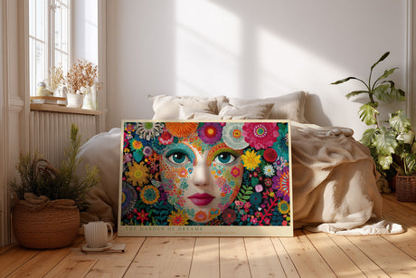 Paul Sinus Wandbild The Garden of Dreams – Farbintensives Porträt mit floralen Mustern, Symbol für Fantasie, Lebensfreude und kreative Schönheit