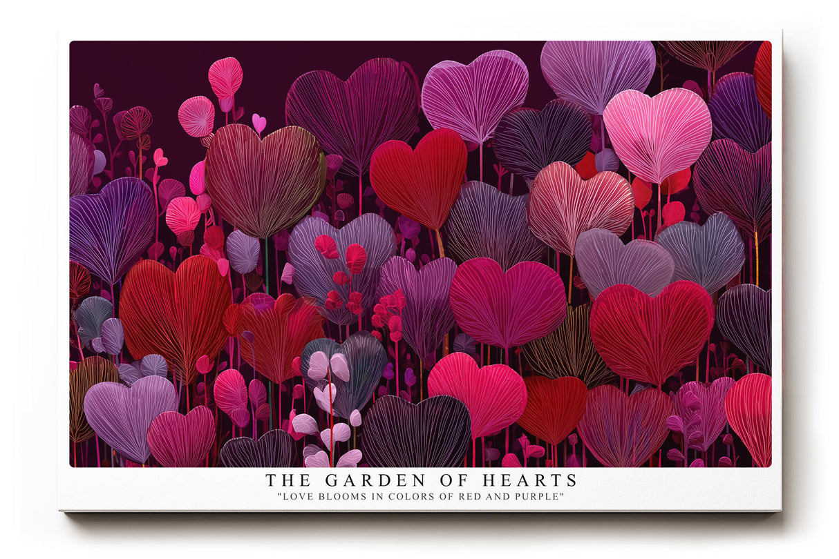 Paul Sinus Wandbild The Garden of Hearts – abstrakte Herzblumen in Rot- und Violetttönen symbolisieren Liebe, Leidenschaft und emotionale Tiefe