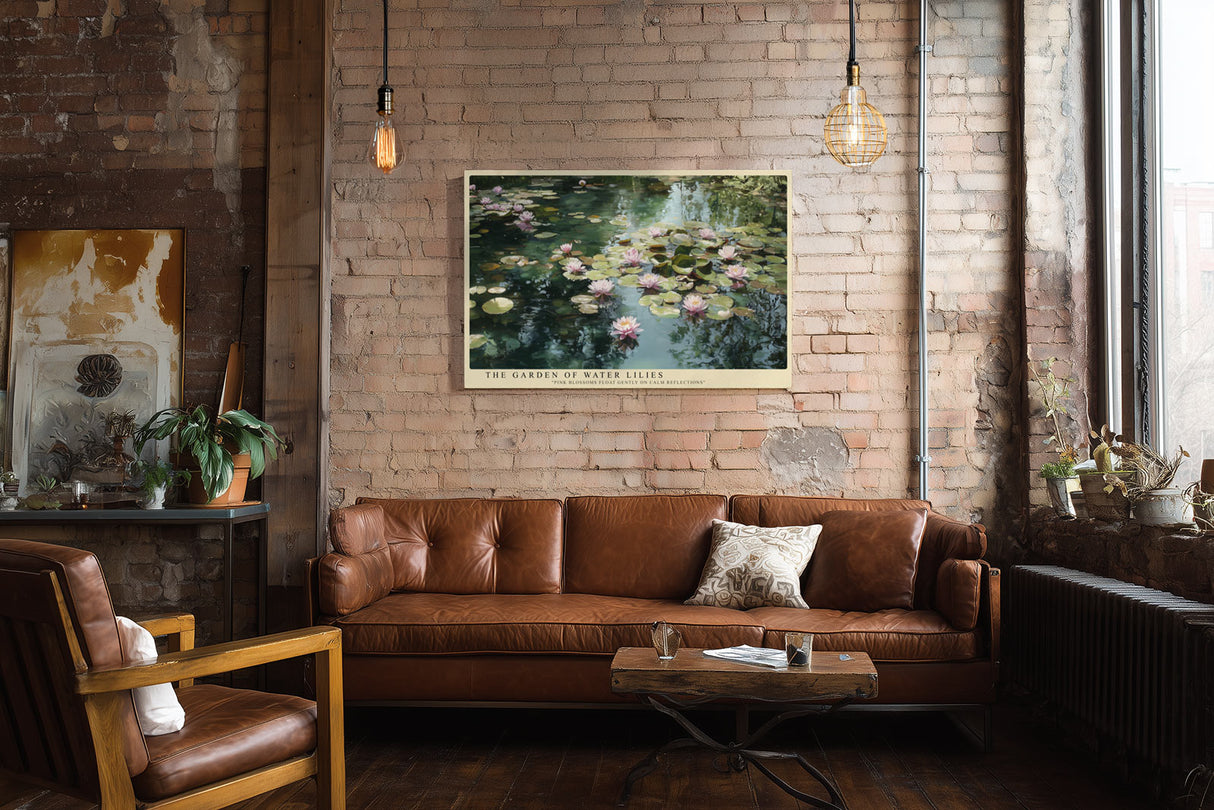Paul Sinus Wandbild The Garden of Water Lilies malerisches Naturmotiv mit rosa Seerosen auf ruhigem Wasser