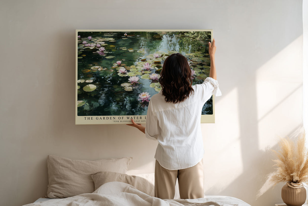 Paul Sinus Wandbild The Garden of Water Lilies malerisches Naturmotiv mit rosa Seerosen auf ruhigem Wasser