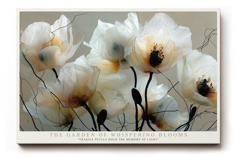 Paul Sinus Wandbild The Garden of Whispering Blooms Zartes florales Kunstwerk mit transparenten Blüten in sanften Tönen – Symbol für Ruhe und Vergänglichkeit.