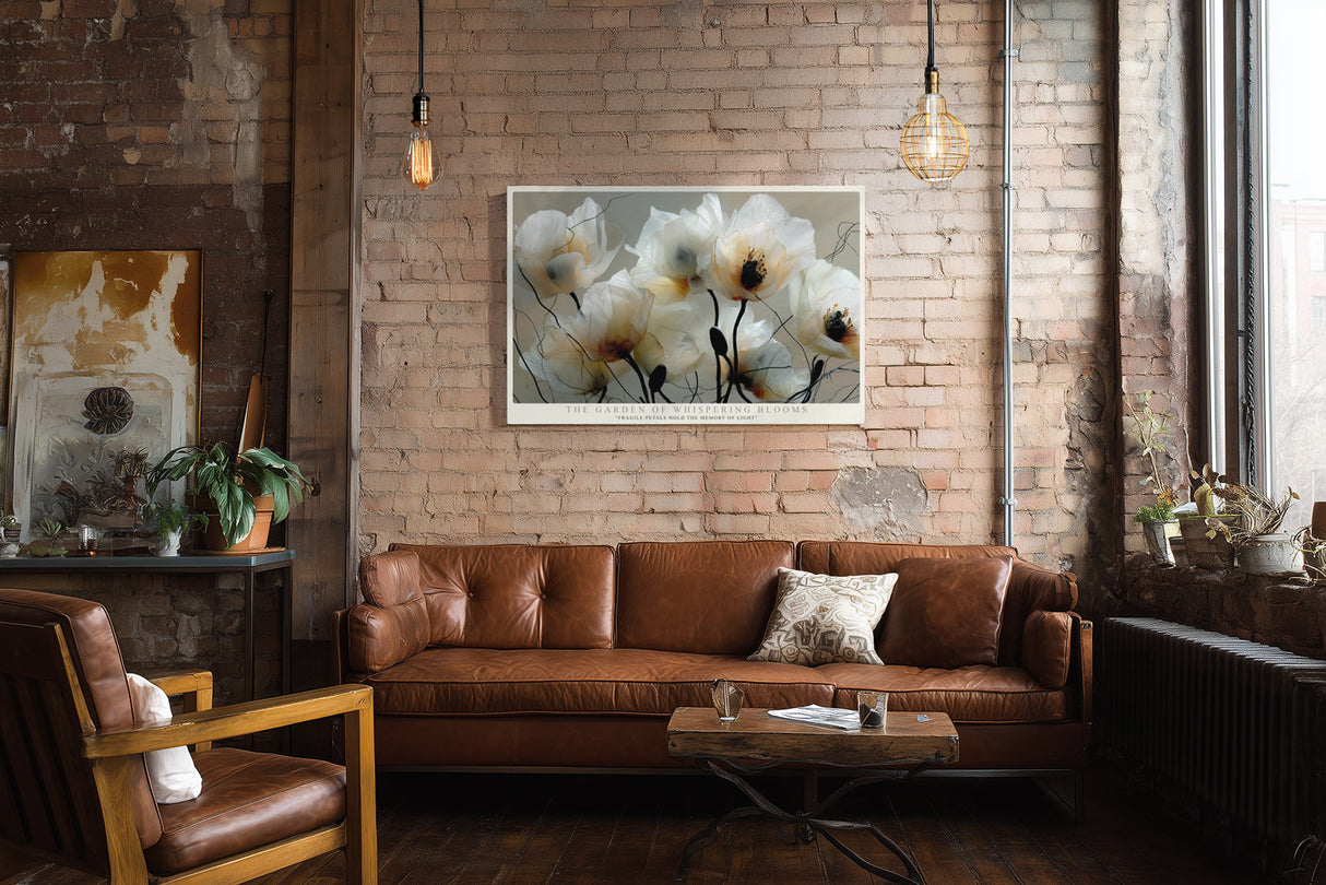 Paul Sinus Wandbild The Garden of Whispering Blooms Zartes florales Kunstwerk mit transparenten Blüten in sanften Tönen – Symbol für Ruhe und Vergänglichkeit.