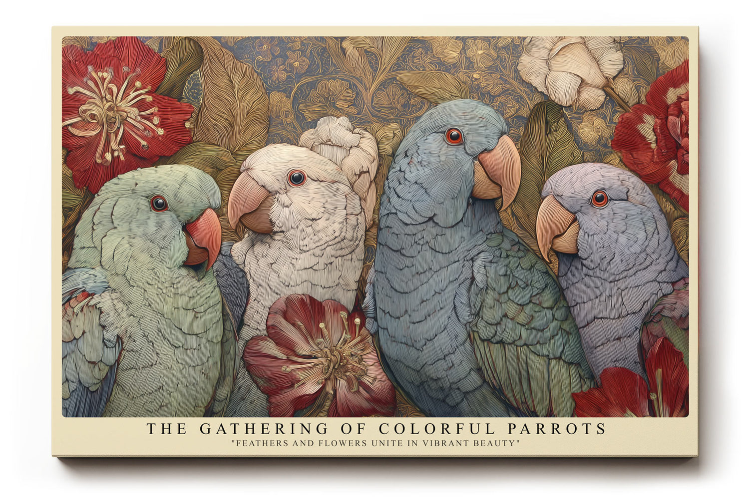 Paul Sinus Wandbild The Gathering of Colorful Parrots farbenprächtiges Vogelmotiv mit exotischen Papageien und floralen Elementen