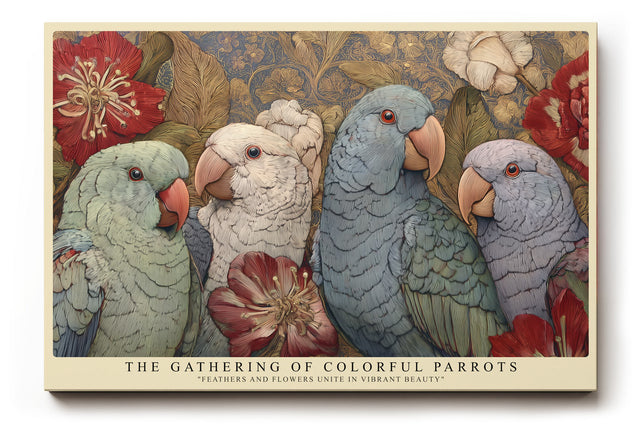 Paul Sinus Wandbild The Gathering of Colorful Parrots farbenprächtiges Vogelmotiv mit exotischen Papageien und floralen Elementen