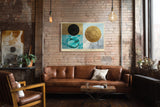 Paul Sinus Wandbild The Geometry of Still Motion Abstract Balance of Shapes in Gold and Blue Harmony