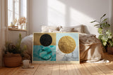 Paul Sinus Wandbild The Geometry of Still Motion Abstract Balance of Shapes in Gold and Blue Harmony