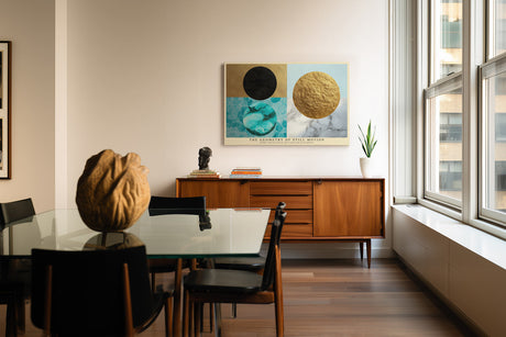Paul Sinus Wandbild The Geometry of Still Motion Abstract Balance of Shapes in Gold and Blue Harmony