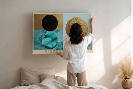 Paul Sinus Wandbild The Geometry of Still Motion Abstract Balance of Shapes in Gold and Blue Harmony