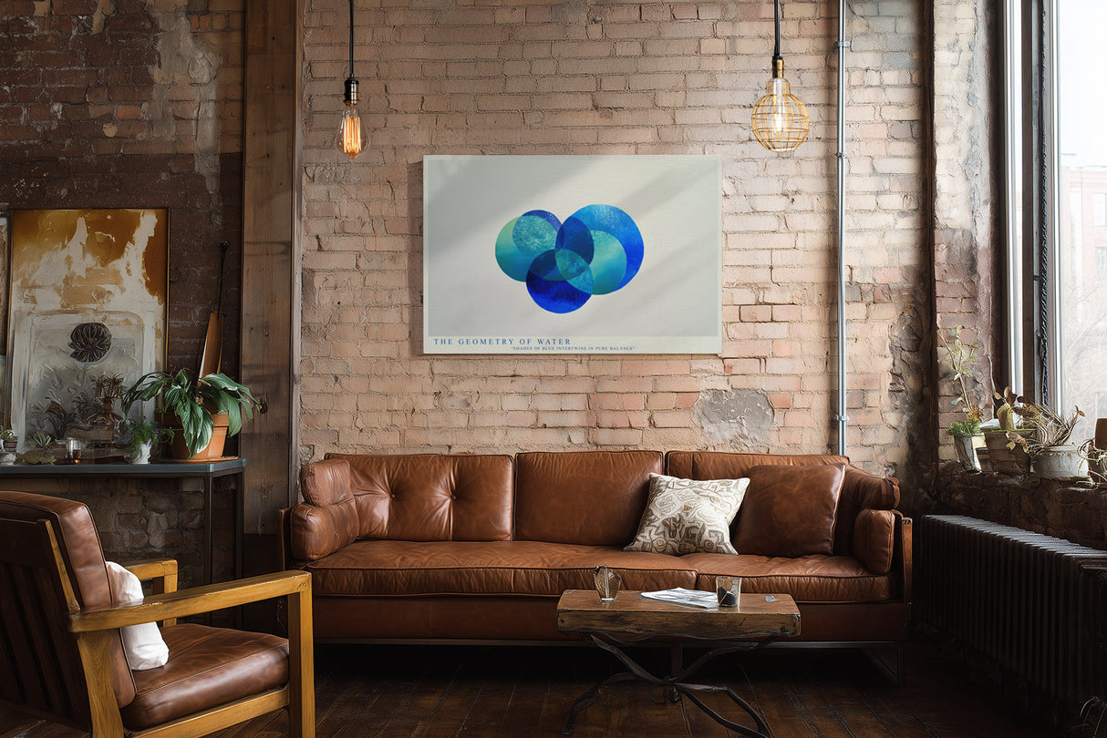 Paul Sinus Wandbild The Geometry of Water – abstraktes Motiv aus überlappenden blauen Kreisen symbolisiert Ruhe, Balance und fließende Harmonie