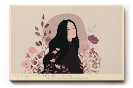 Paul Sinus Wandbild The Girl and the Blossoms stilvolles Porträt einer Frau mit floraler Umgebung in sanften Farben für moderne Räume mit natürlicher Eleganz