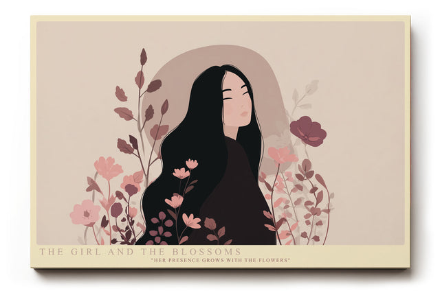 Paul Sinus Wandbild The Girl and the Blossoms stilvolles Porträt einer Frau mit floraler Umgebung in sanften Farben für moderne Räume mit natürlicher Eleganz