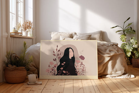 Paul Sinus Wandbild The Girl and the Blossoms stilvolles Porträt einer Frau mit floraler Umgebung in sanften Farben für moderne Räume mit natürlicher Eleganz