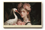 Paul Sinus Wandbild The Girl and the Crane – Poetisches Porträt von Mädchen und Kranich in zarter Harmonie