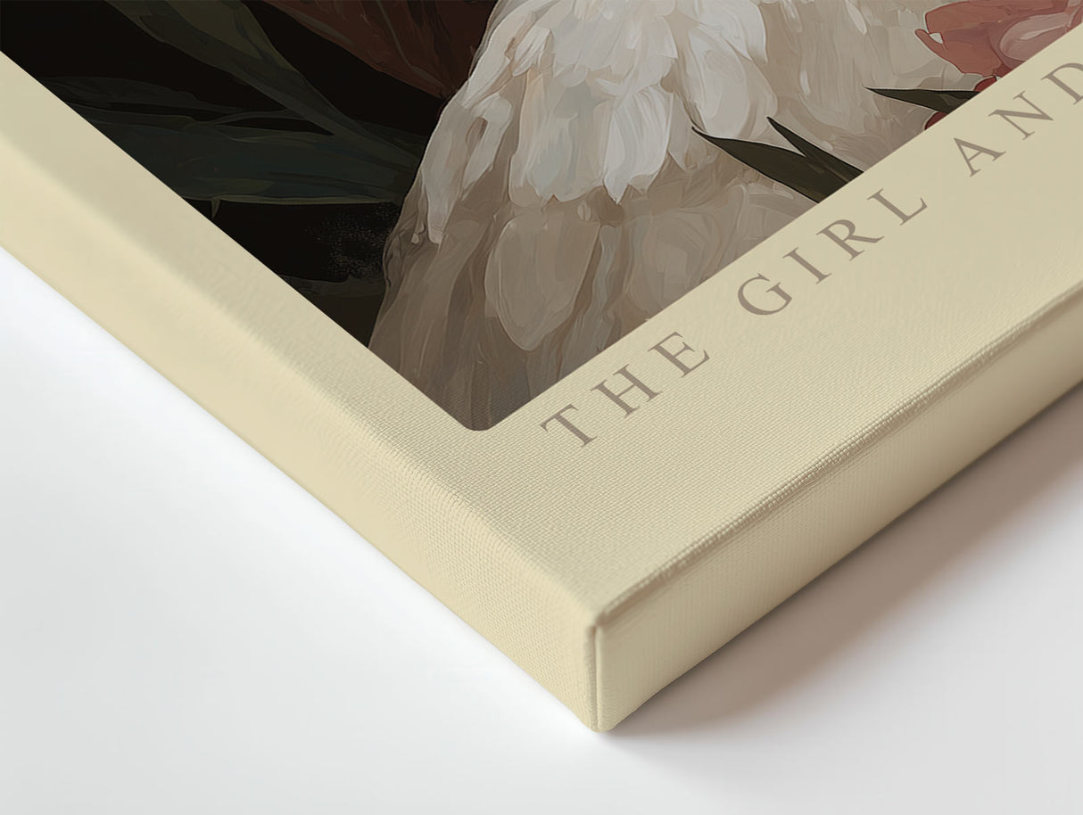 Paul Sinus Wandbild The Girl and the Crane – Poetisches Porträt von Mädchen und Kranich in zarter Harmonie