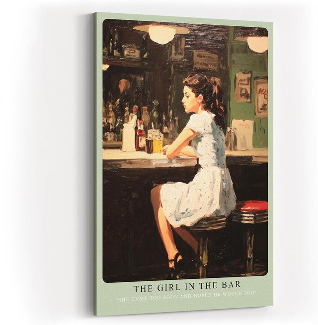 Paul Sinus Wandbild in 40x60cm The Girl in the Bar nostalgische Szene einer Frau an der Bar in Bilder Stil für stilvolle Raumgestaltung
