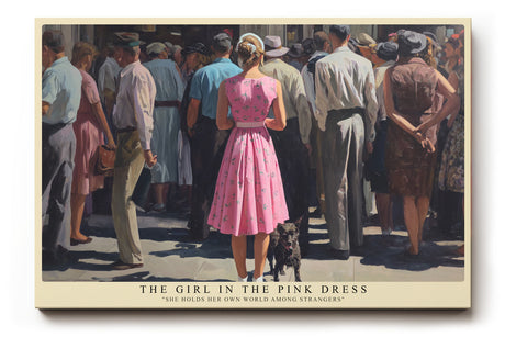 Paul Sinus Wandbild The Girl in the Pink Dress – Frau im rosa Kleid inmitten einer Menschenmenge symbolisiert Individualität und innere Freiheit
