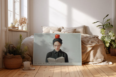 Paul Sinus Wandbild The Girl with an Apple – Poetisches Porträt eines Mädchens mit Apfel auf dem Kopf, Symbol für Balance, Wissen und stille Konzentration