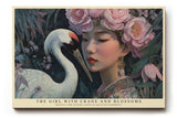 Paul Sinus Wandbild The Girl with Crane and Blossoms poetisches Porträtmotiv mit Kranich und floralen Elementen