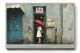 Paul Sinus Wandbild The Girl with Red Umbrella – Poetische Stadtszene mit nostalgischem Flair – Kunstvolles Wandbild voller Romantik und Atmosphäre.