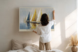Paul Sinus Wandbild The Glorious Sailing Journey – goldene Segel auf ruhigem Wasser symbolisieren Freiheit, Leichtigkeit und Eleganz des Reisens