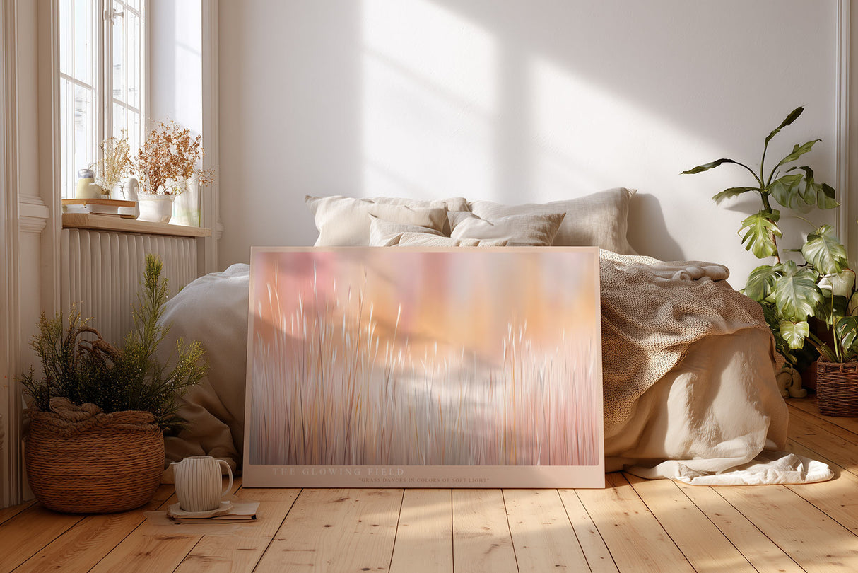 Paul Sinus Wandbild The Glowing Field abstraktes Naturmotiv mit leuchtenden Gräsern in warmen Farbtönen für moderne Wohnräume voller Harmonie und Licht