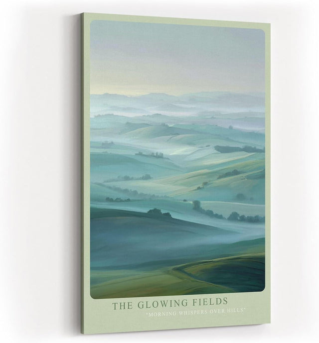 Paul Sinus Wandbild in 40x60cm The Glowing Fields – stimmungsvolle Hügellandschaft im Morgenlicht für warme und einladende Raumgestaltung
