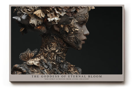 Paul Sinus Wandbild The Goddess of Eternal Bloom – Mystisches Porträt einer Göttin aus floralen und metallischen Strukturen, Symbol für Leben und Transformation