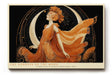 Paul Sinus Wandbild The Goddess of the Moon Kunstvolles Porträt einer mythischen Frauengestalt in Gold und Bronze, umgeben von Mondsicheln und kosmischem Glanz.
