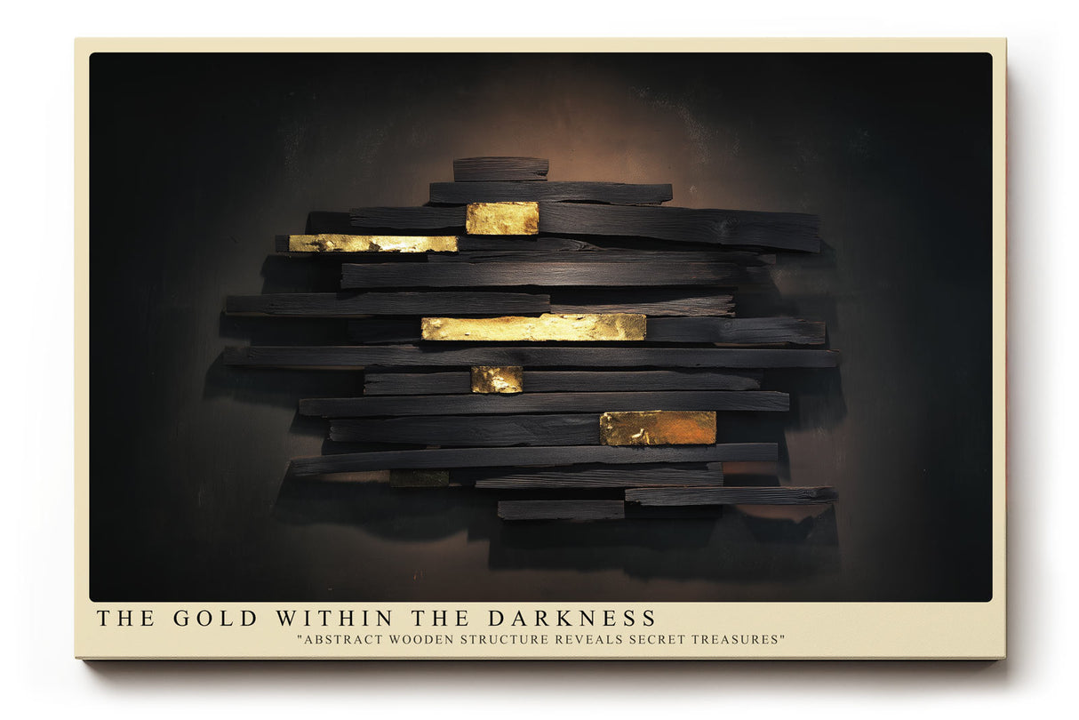 Paul Sinus Wandbild The Gold Within the Darkness – Abstrakte Holzstruktur mit goldenen Akzenten