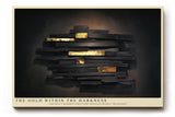 Paul Sinus Wandbild The Gold Within the Darkness – Abstrakte Holzstruktur mit goldenen Akzenten